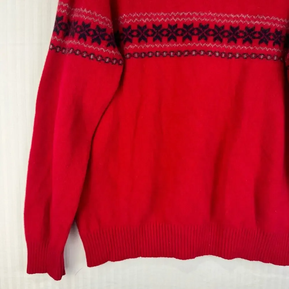 J. Crew Vintage Size X-Large %100 Lambs Wool Pullover Sweater 1/4 Zip Fair Isle